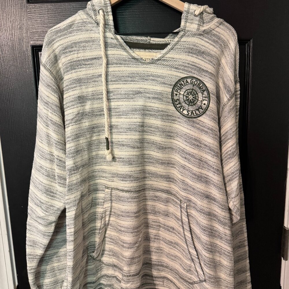 NWOT Womens Mens Striped Blue White Hoodie Cotton Blend Large